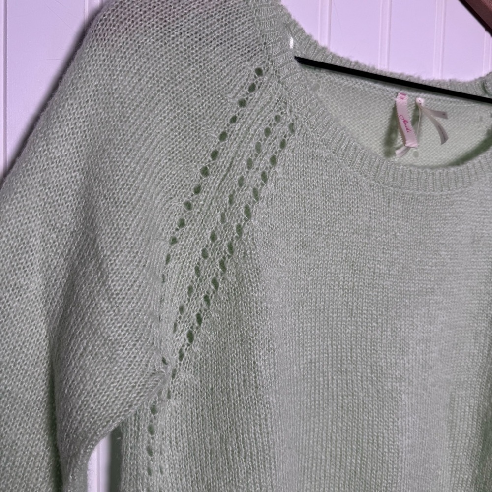 Frenchi Mint Green Sheer Lightweight Sweater with Lace Hem Women’s Size Medium - Picture 4 of 12